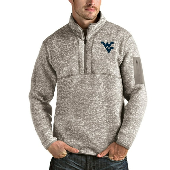 Men's Antigua Oatmeal West Virginia Mountaineers Fortune Half-Zip Pullover Jacket