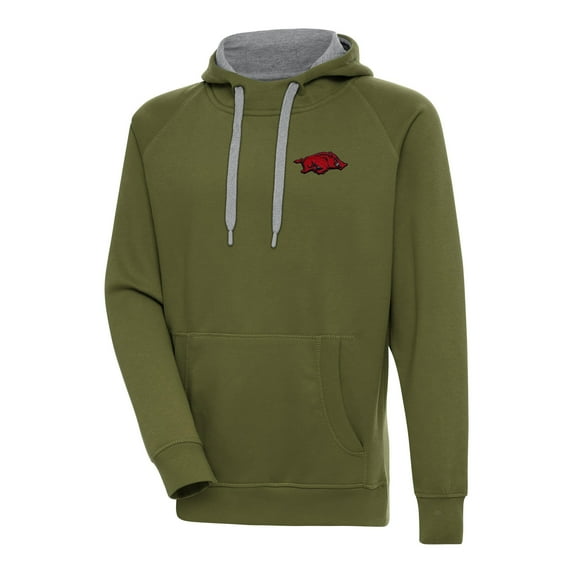Men's Antigua Olive Arkansas Razorbacks Victory Pullover Hoodie