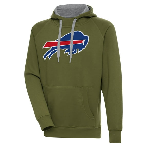Men's Antigua Olive Buffalo Bills Primary Logo Victory Pullover Hoodie