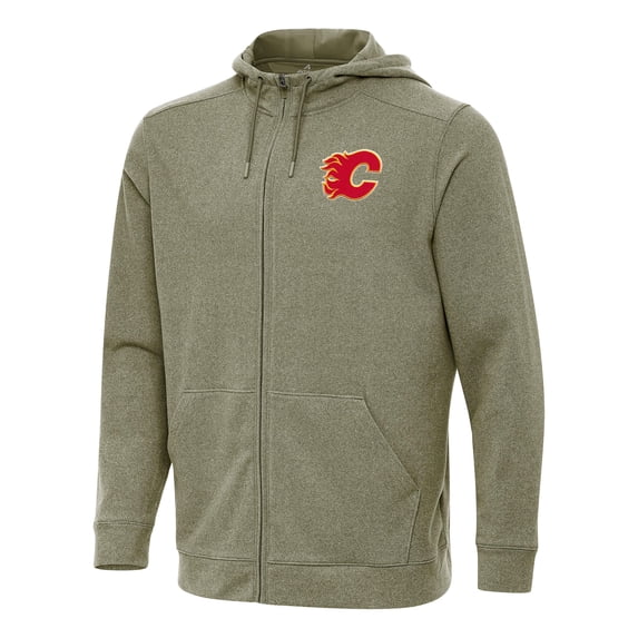 Men's Antigua Olive Calgary Flames Effortless Full-Zip Hoodie Jacket