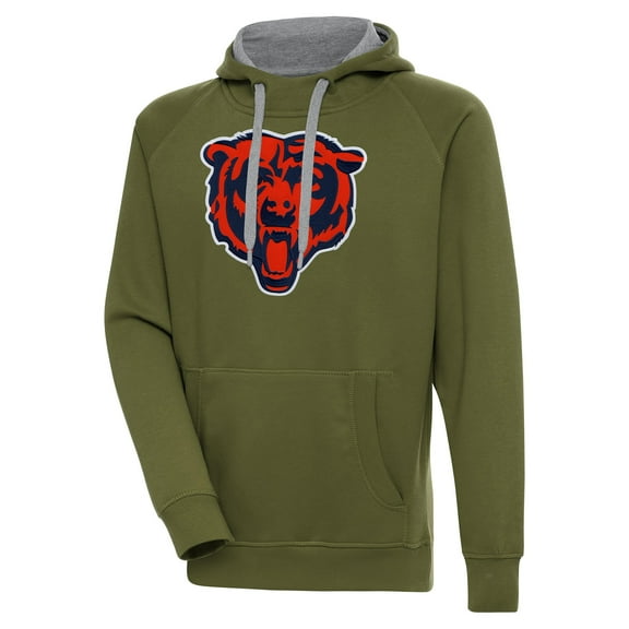 Men's Antigua  Olive Chicago Bears Primary Logo Victory Pullover Hoodie