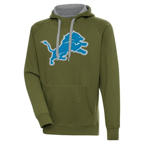 Men's Antigua  Olive Detroit Lions Primary Logo Victory Pullover Hoodie