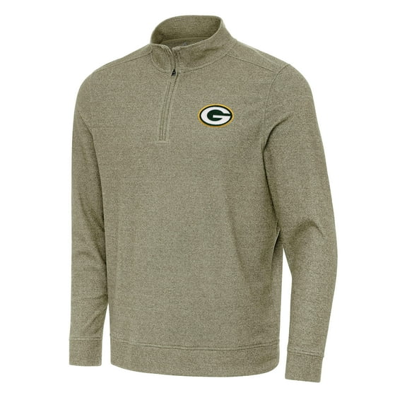 Men's Antigua Olive Green Bay Packers Subtle Quarter-Zip Top