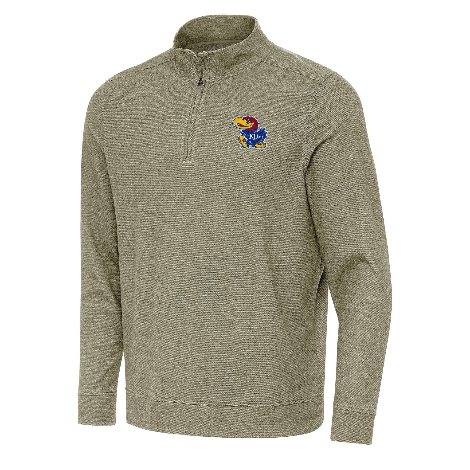 Men's Antigua Olive Kansas Jayhawks Subtle QuarterZip Sweatshirt