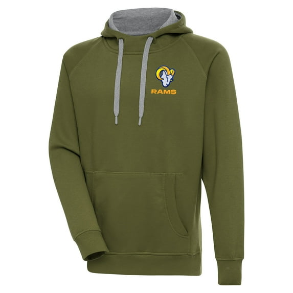 Men's Antigua Olive Los Angeles Rams Victory Pullover Hoodie