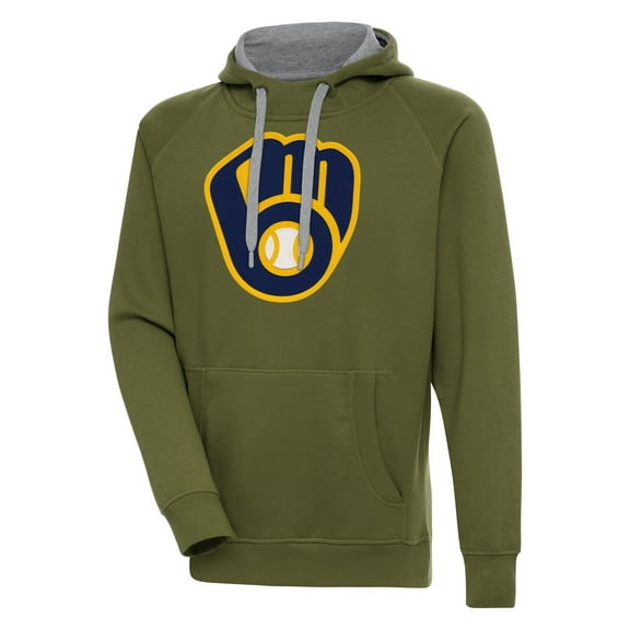 Men's Antigua  Olive Milwaukee Brewers Victory Pullover Hoodie