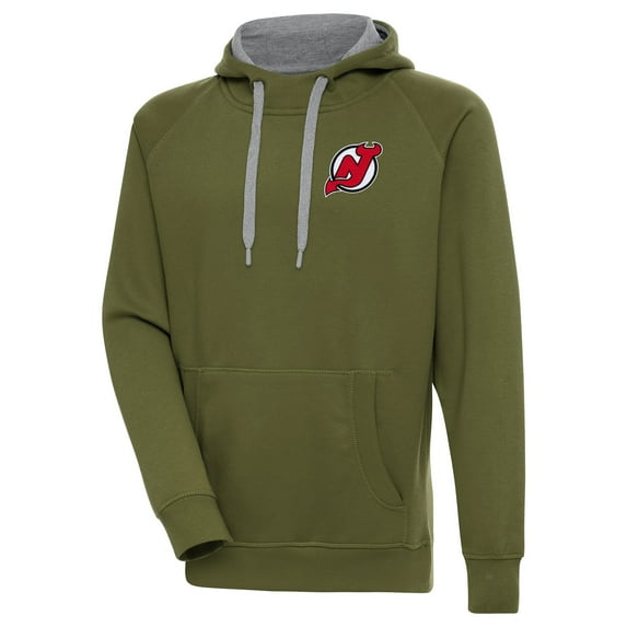 Men's Antigua Olive New Jersey Devils Victory Pullover Hoodie