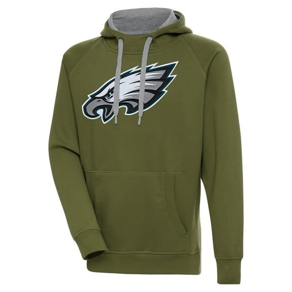 Men's Antigua  Olive Philadelphia Eagles Primary Logo Victory Pullover Hoodie