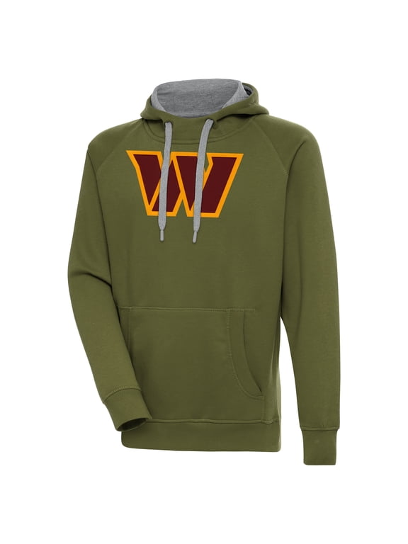 Men's Antigua Olive Washington Commanders Primary Logo Victory Pullover Hoodie