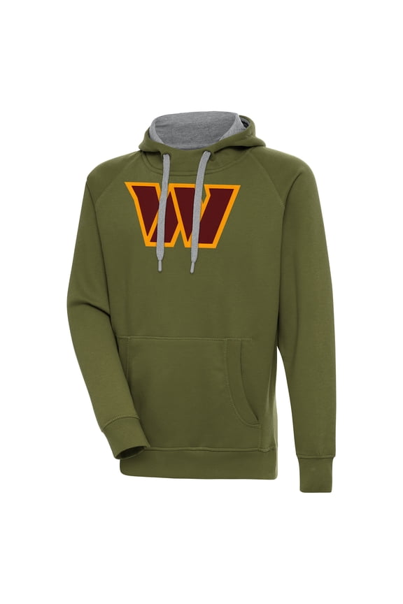 Men's Antigua Olive Washington Commanders Primary Logo Victory Pullover Hoodie