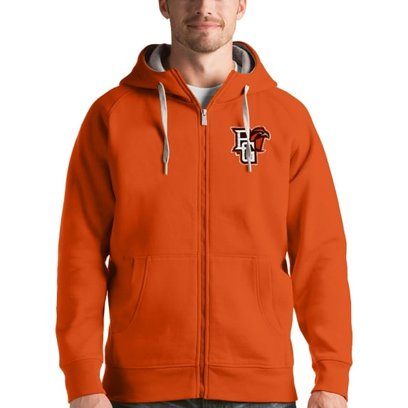 Men's Antigua Orange Bowling Green St. Falcons Victory Full-Zip Hoodie