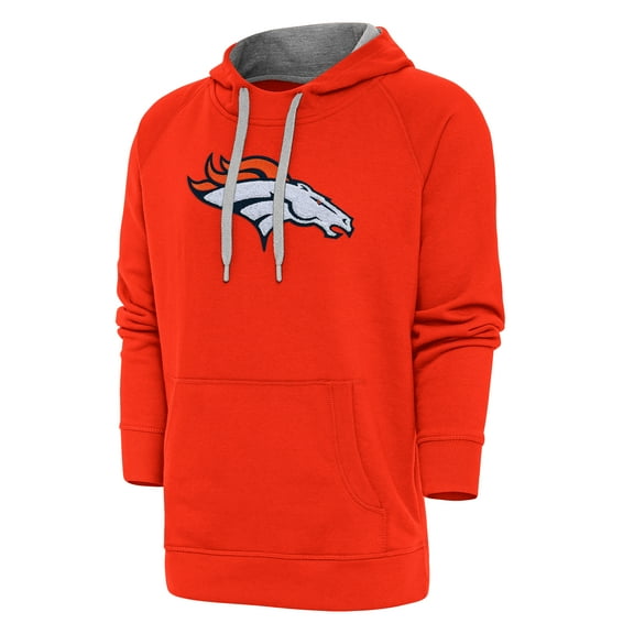 Men's Antigua Orange Denver Broncos Victory Chenille Pullover Hoodie