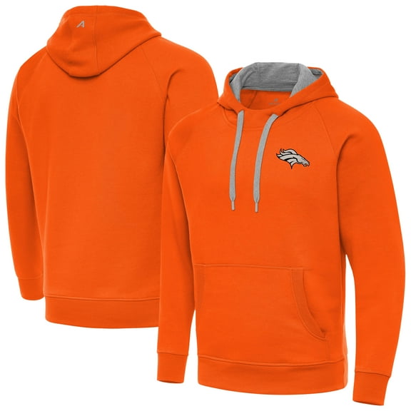 Men's Antigua Orange Denver Broncos Brushed Carbon Victory Pullover Hoodie