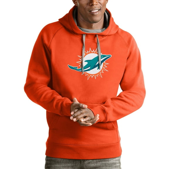Men's Antigua Orange Miami Dolphins Victory Pullover Hoodie