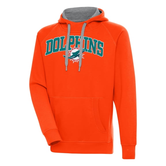 Men's Antigua Orange Miami Dolphins Victory Pullover Hoodie
