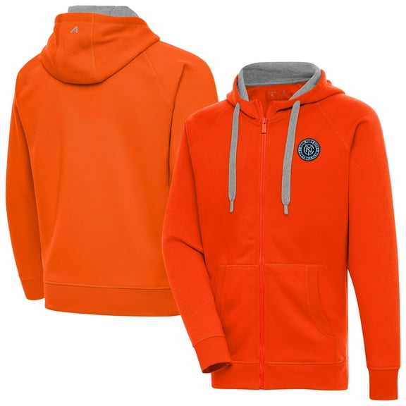Men's-Antigua  Orange New York City FC Victory Fleece Raglan Full-Zip Hoodie