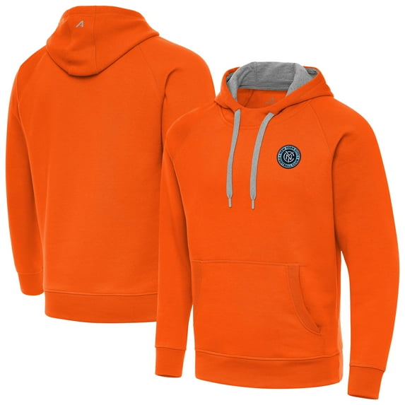 Men's-Antigua Orange New York City FC Victory Fleece Raglan Pullover Hoodie