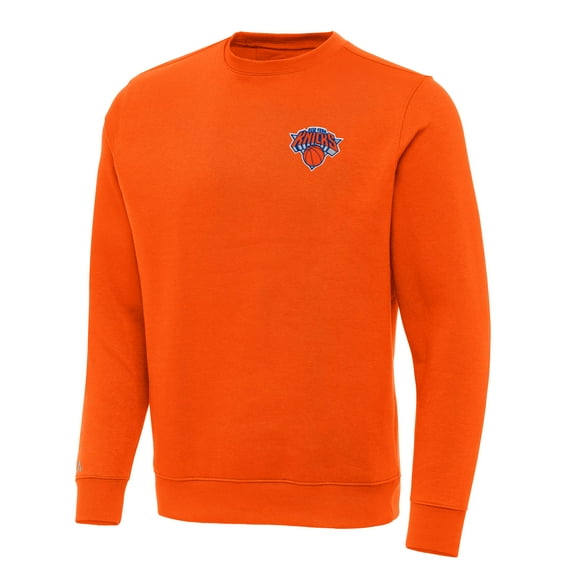Men's Antigua Orange New York Knicks Victory Crewneck Pullover Sweatshirt