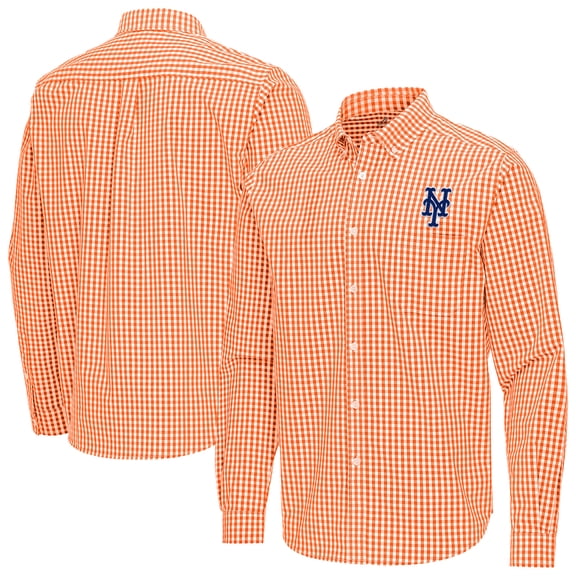 Men's Antigua Orange New York Mets Ellis Woven Tri-Blend Button-Down Shirt