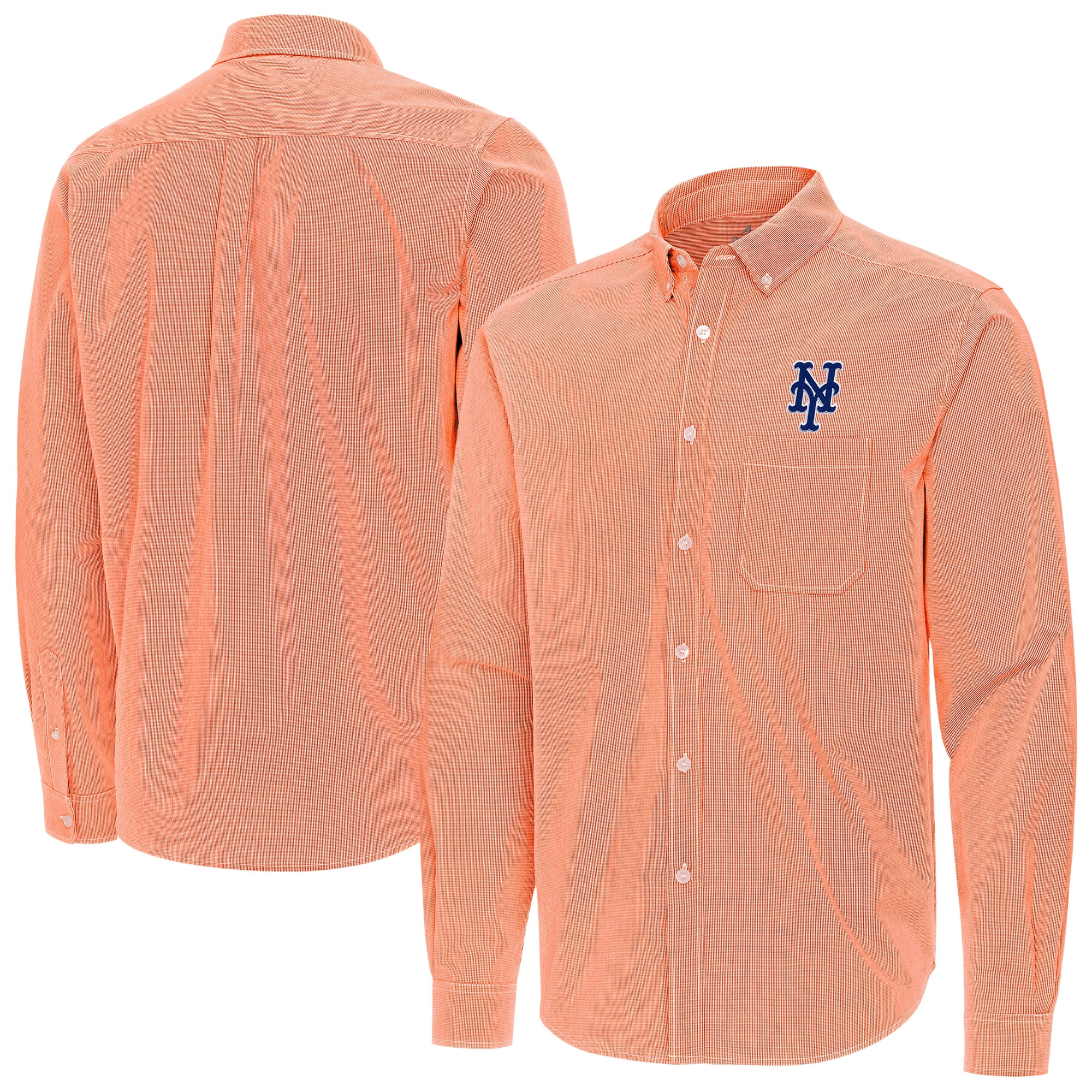 Men's Antigua Orange New York Mets Porter Woven Long Sleeve Button