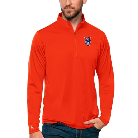 Men's Antigua Orange New York Mets Tribute Quarter-Zip Pullover Top