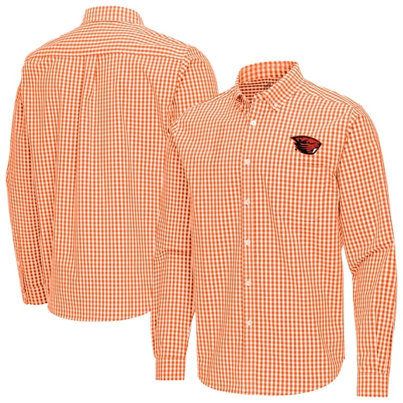 Men's Antigua Orange Oregon State Beavers Ellis Woven Tri-Blend Long Sleeve Button-Down Shirt