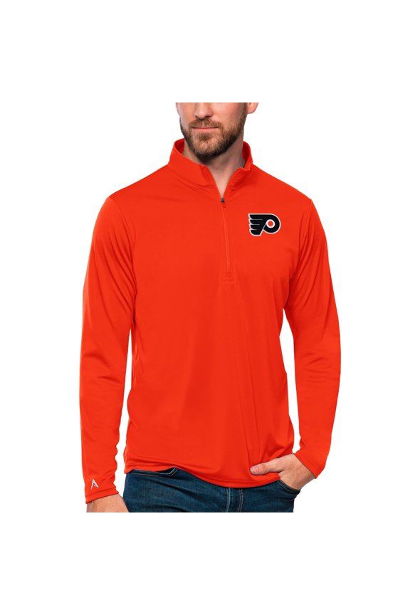 Men's Antigua Orange Philadelphia Flyers Tribute Quarter-Zip Pullover Top