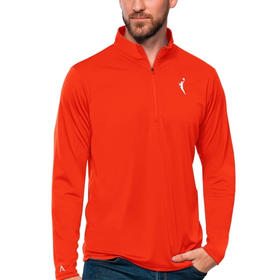 Men's Antigua Orange WNBA Logowoman Tribute Quarter-Zip Pullover Top