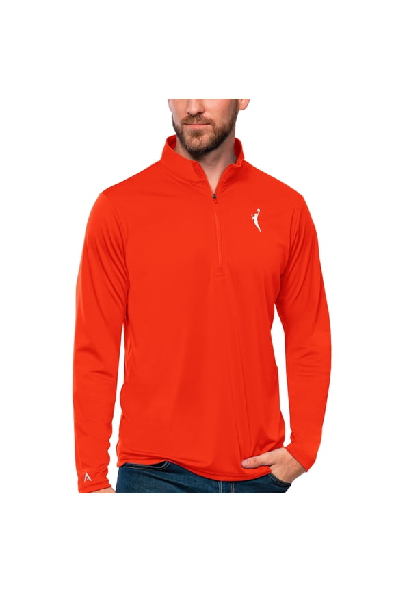Men's Antigua Orange WNBA Logowoman Tribute Quarter-Zip Pullover Top