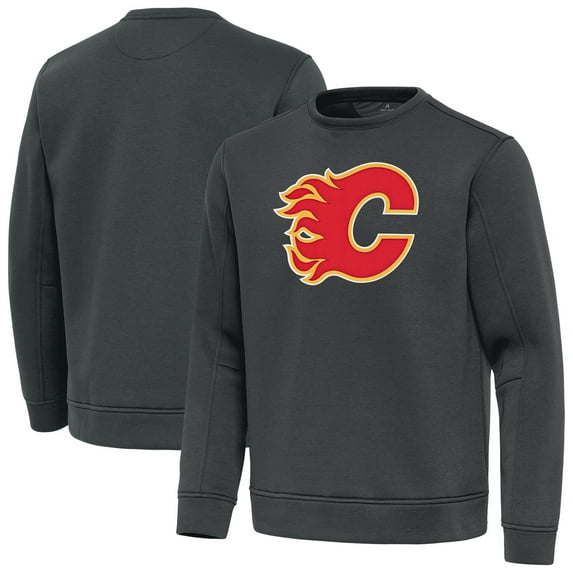 Men's Antigua Pewter Calgary Flames Relevant Lightweight Pullover Sweatshirt