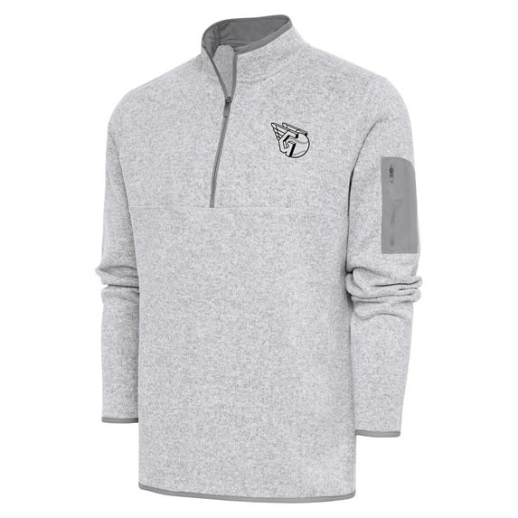 Men's Antigua Pewter Cleveland Guardians Metallic Fortune Quarter-Zip Pullover Jacket