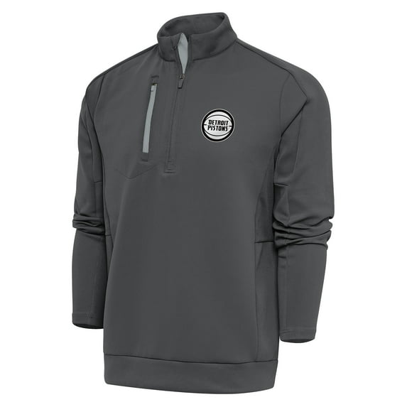 Men's Antigua Pewter Detroit Pistons Metallic Logo Generation Quarter-Zip Pullover Top