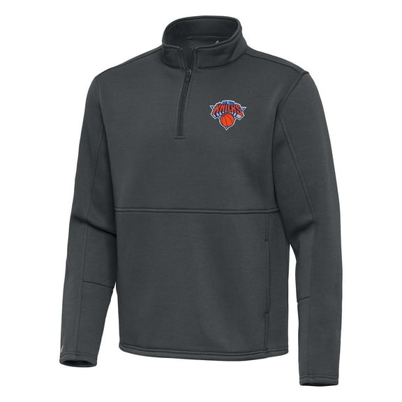 Men's Antigua Pewter New York Knicks  Twist Quarter-Zip Pullover Top