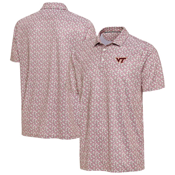 Men's Antigua Pink Virginia Tech Hokies Desert Dry Dogwood Polo