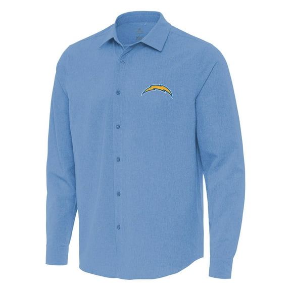 Men's Antigua Powder Blue Los Angeles Chargers Exposure Woven Long Sleeve Button-Up Shirt