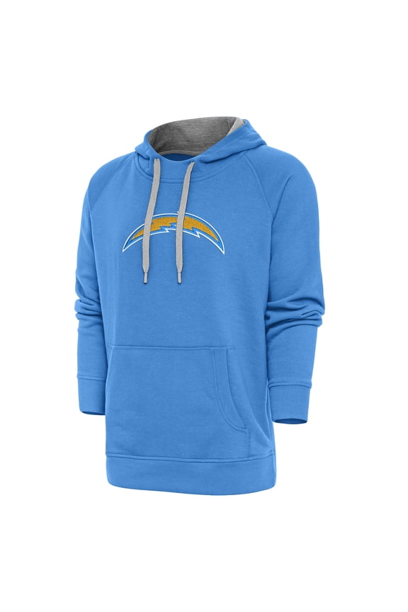 Men's Antigua Powder Blue Los Angeles Chargers Victory Chenille Pullover Hoodie