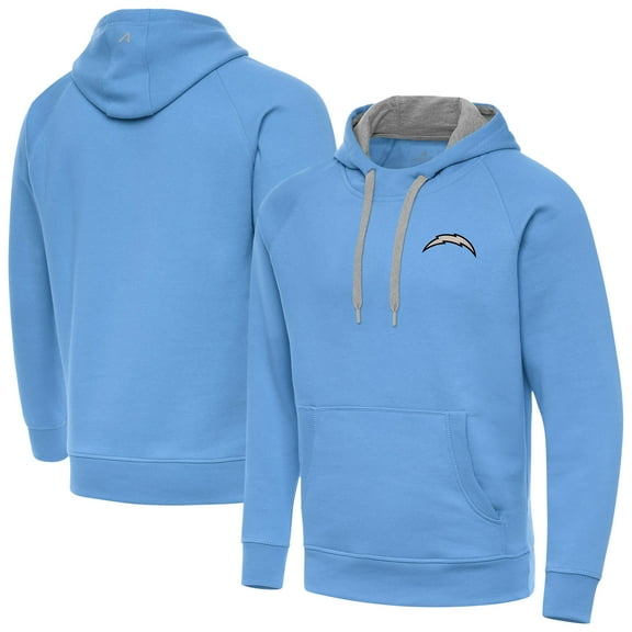 Men's Antigua Powder Blue Los Angeles Chargers Brushed Carbon Victory Pullover Hoodie