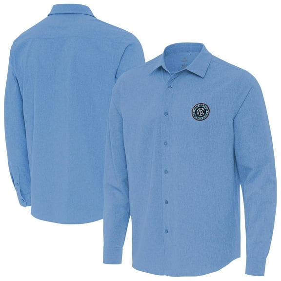 Men's-Antigua Powder Blue New York City FC Exposure Woven Long Sleeve Button-Up Shirt