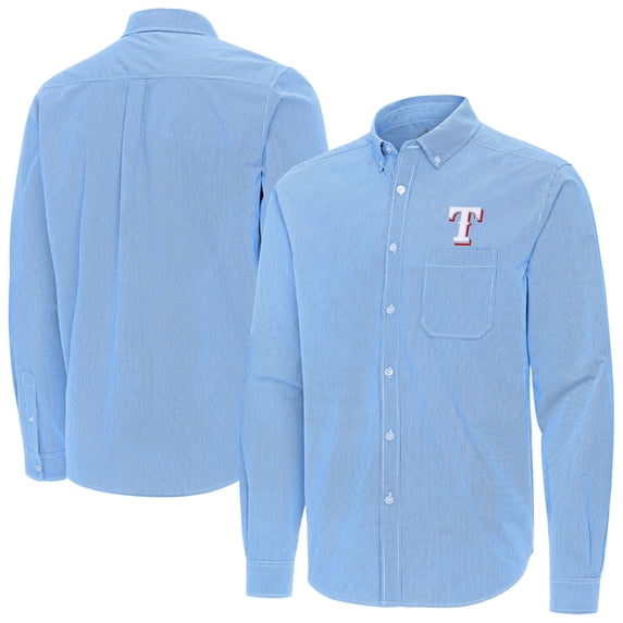 Men's Antigua Powder Blue Texas Rangers Porter Woven Long Sleeve Button-Down Shirt