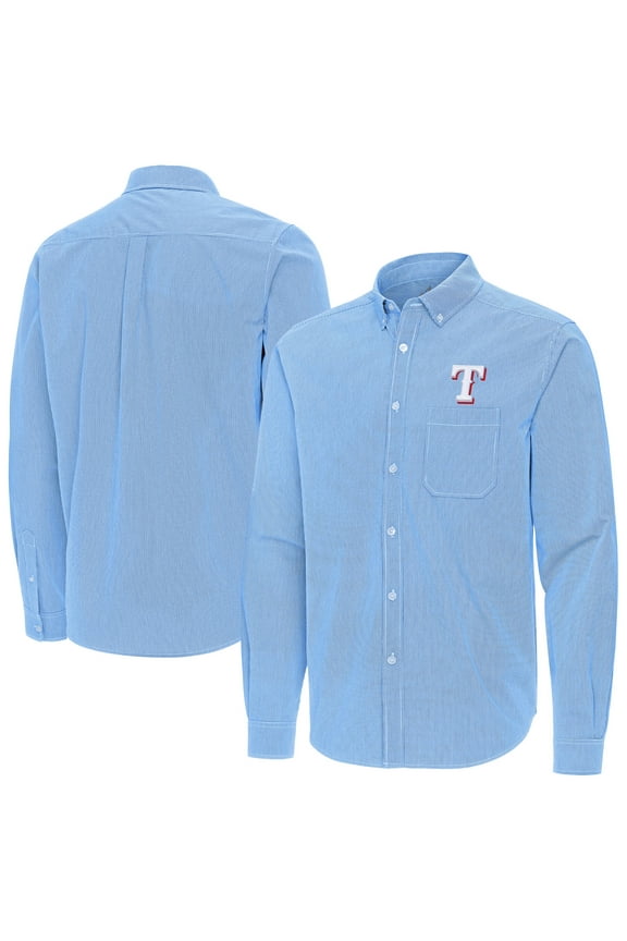 Men's Antigua Powder Blue Texas Rangers Porter Woven Long Sleeve Button-Down Shirt