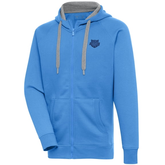 Men's Antigua Powder Blue USA Swimming Victory Full-Zip Hoodie
