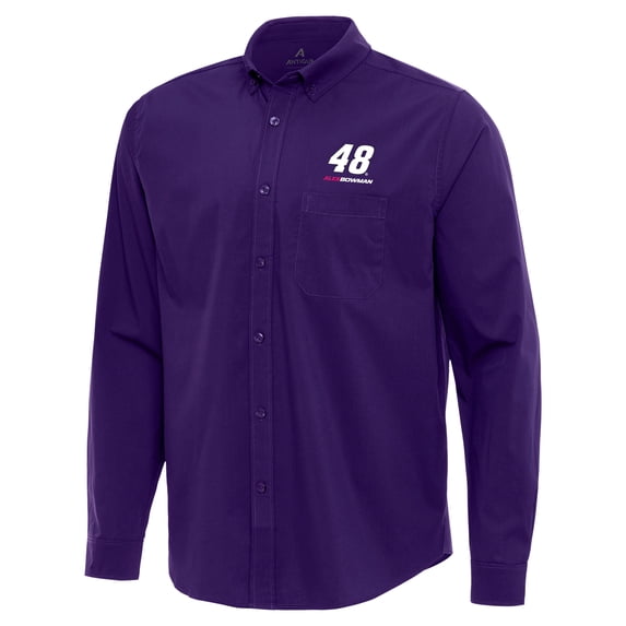 Men's Antigua Purple Alex Bowman Flight Woven Tri-Blend Long Sleeve Button-Down Shirt