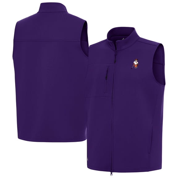 Men's Antigua Purple Clemson Standing Tiger Golf Demand Full-Zip Vest