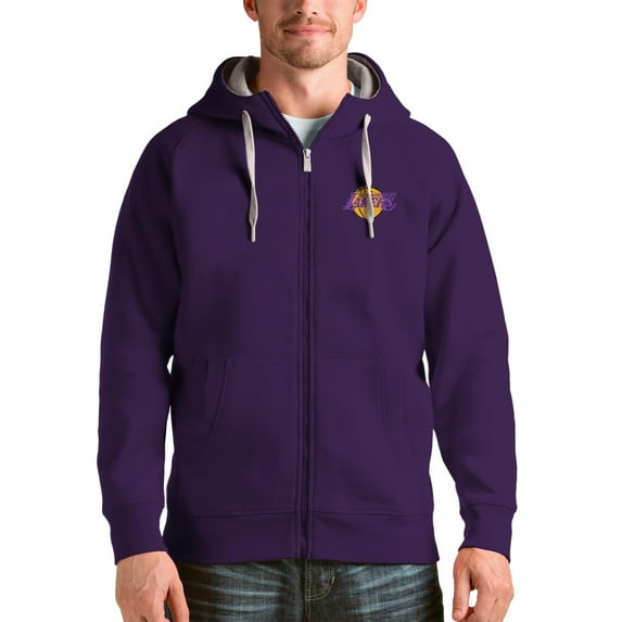 Men's Antigua Purple Los Angeles Lakers Logo Victory Full-Zip Hoodie