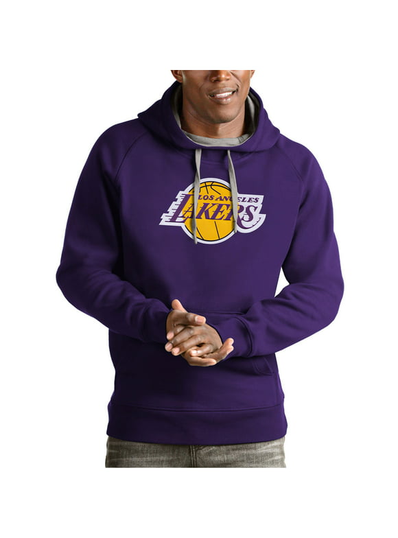 Men's Antigua Purple Los Angeles Lakers Team Logo Victory Pullover Hoodie