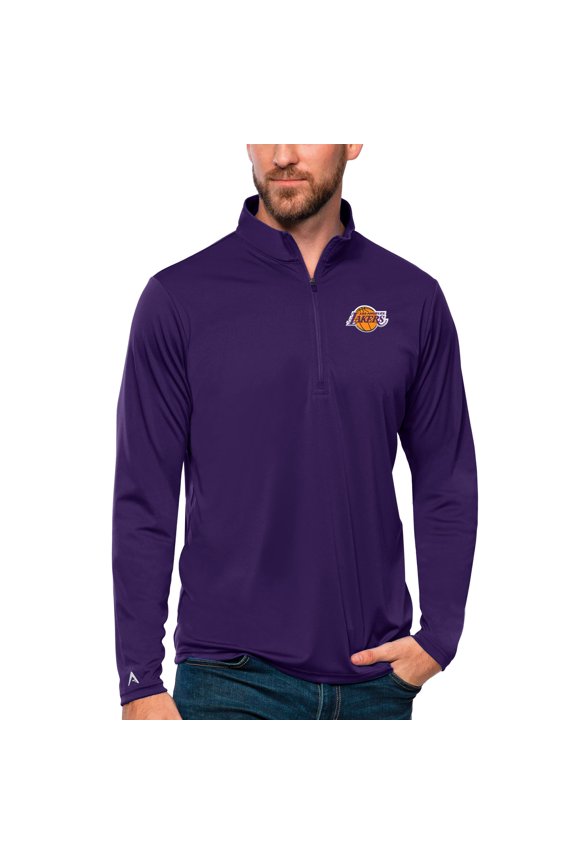 Men's Antigua Purple Los Angeles Lakers Tribute Quarter-Zip Pullover Top