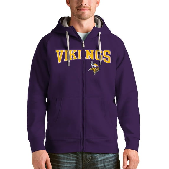 Men's Antigua Purple Minnesota Vikings Wordmark Victory Full-Zip Hoodie
