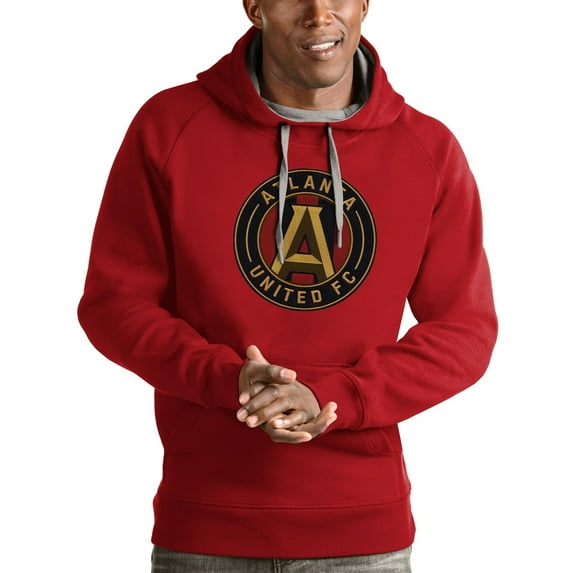 Men's Antigua Red Atlanta United FC Team Logo Victory Pullover Hoodie