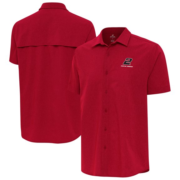 Men's-Antigua Red Austin Cindric Activate Woven Short Sleeve Button-Up Shirt