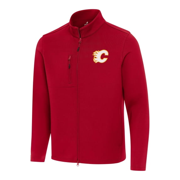 Men's Antigua Red Calgary Flames Objection Double-Peached Full-Zip Jacket